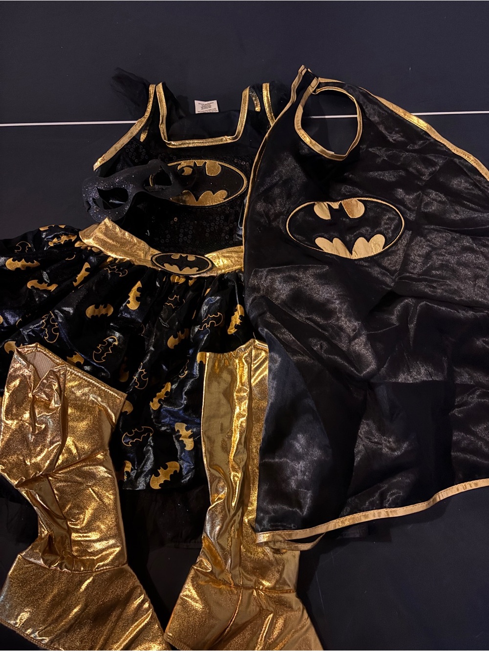 Batman Black and Gold Girls Superhero Costume Set with Cape and Mask
